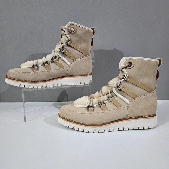 Cole Haan ZeroGrand Luxe Ankle Boot Womens 10 Ivory Suede Water Resistant Hiker - Picture 2 of 14